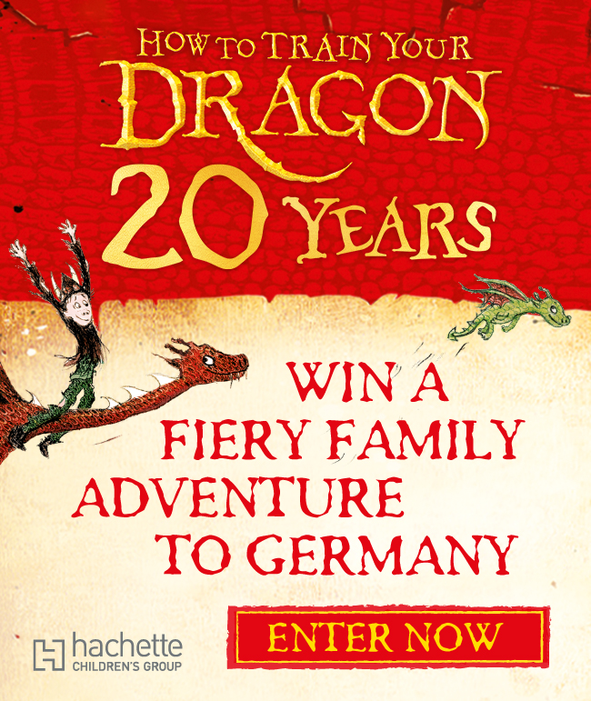 Competition for How to Train Your Dragon. Prize is a 3 day trip to Soltau, Germany, air travel, entry to Heide Park, 2 nights at Heide Park hotel, a personalised video message from Cressida Cowell, A full set of How to Train Your Dragons books and £100 of National Book Tokens